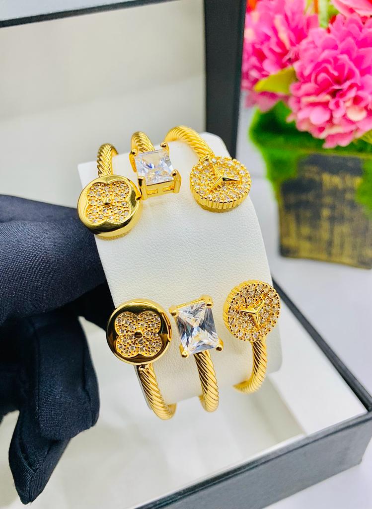 Diamond-Dusted Gold Bangle Bracelet