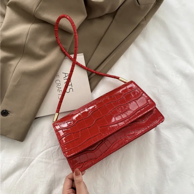 Vintage Crocodile Pattern Bag Women PU Leather Shoulder Bag Designer Armpit Bag