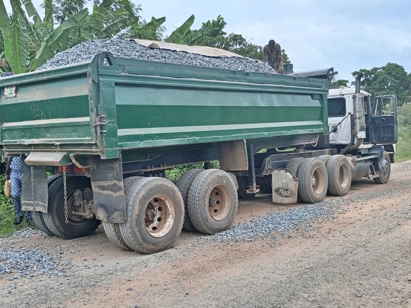 Tipper truck loaded with granite
