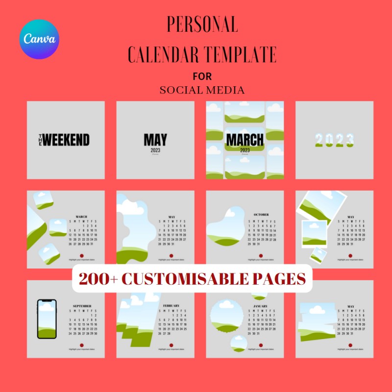 Canva calendar template for social media
