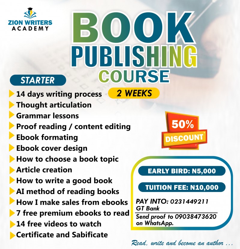 Buy BOOK PUBLISHING COURSE FOR STARTER by Zion Writers Academy on Selar