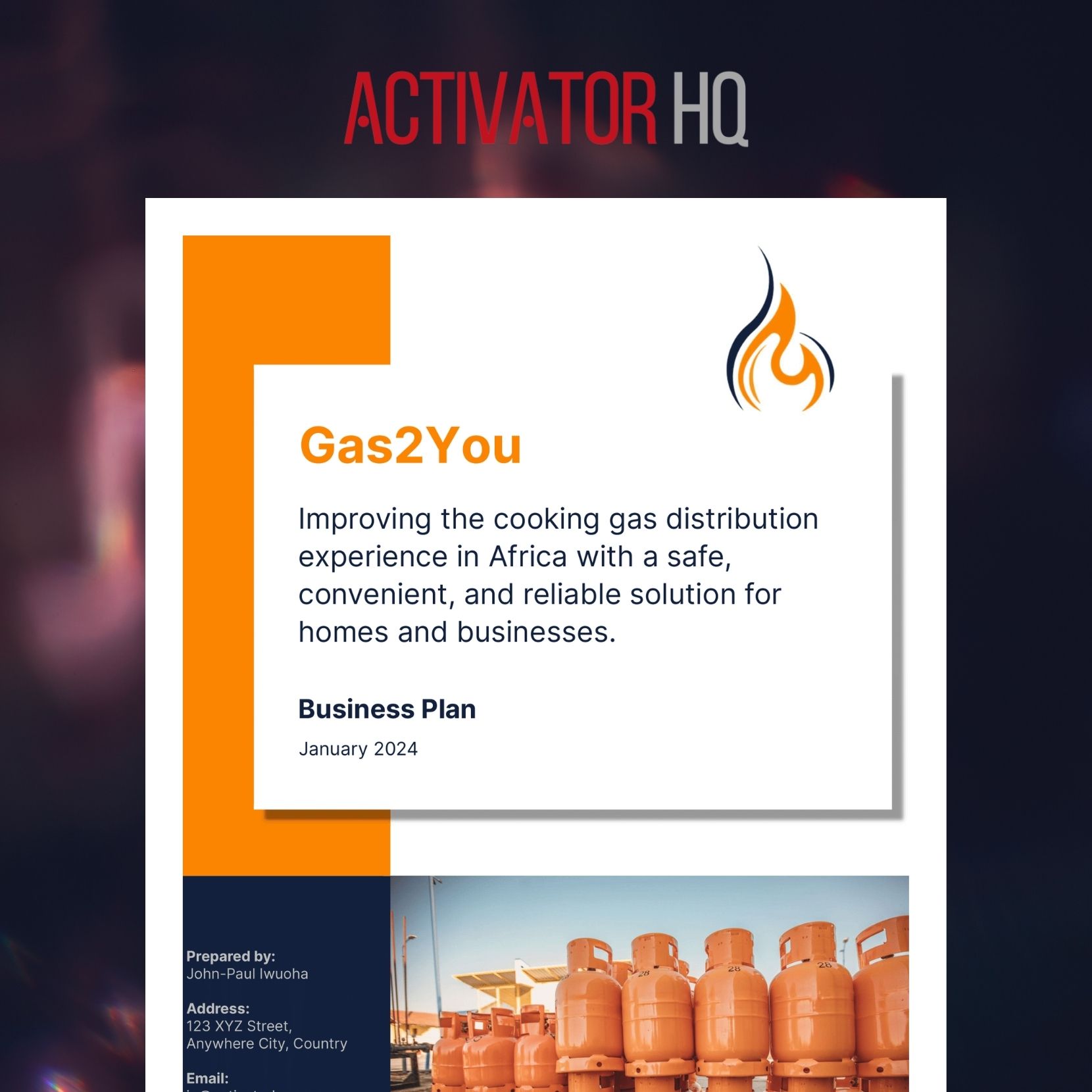 Buy Cooking Gas Supplier Business Plan Gas2You by Activator HQ on Selar.co