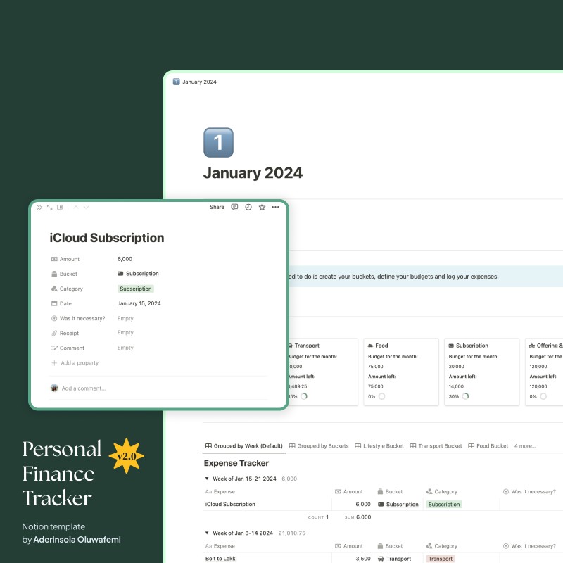 Personal Finance Tracker v2.0 - Notion Template