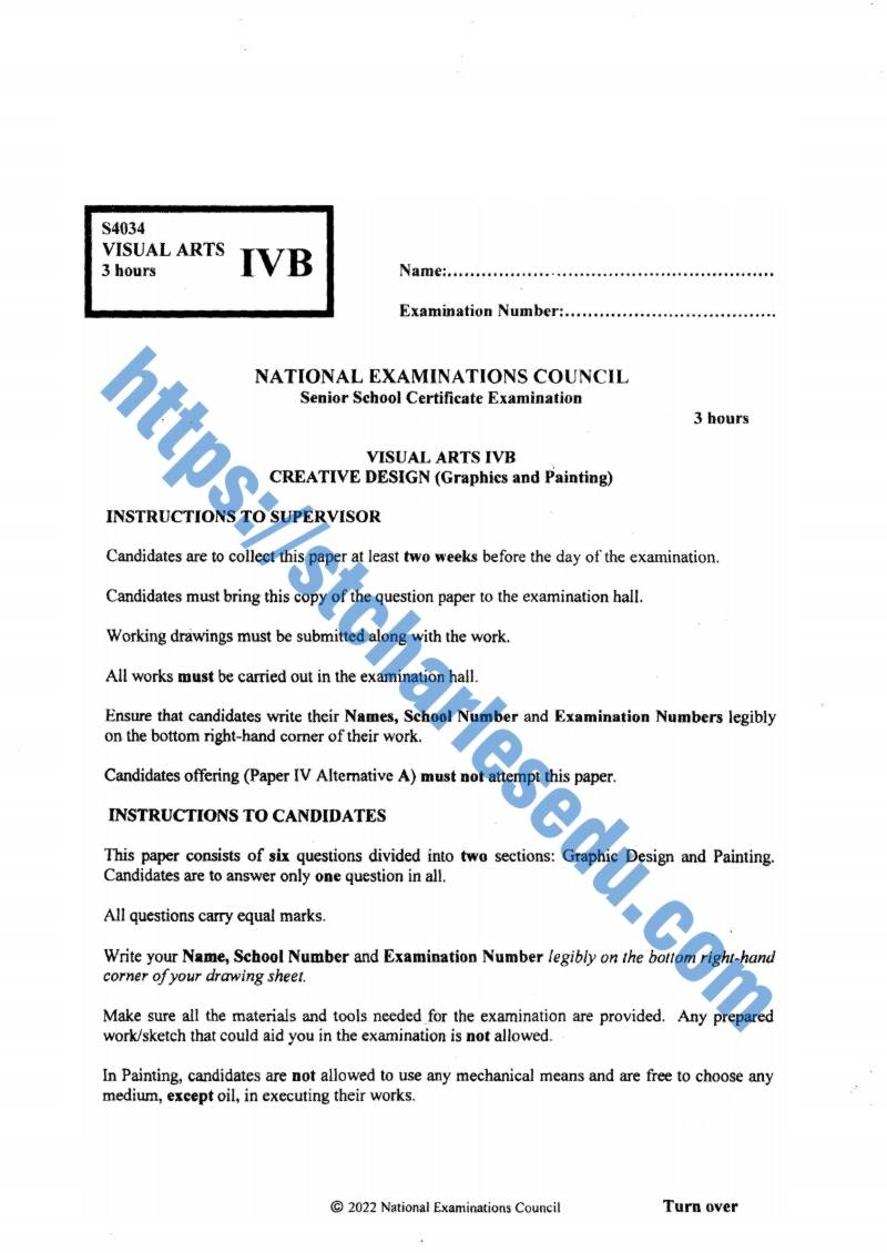 NECO Visual Art Past Questions - Objective, Essay, Creative Design, Drawing Paper 1-4