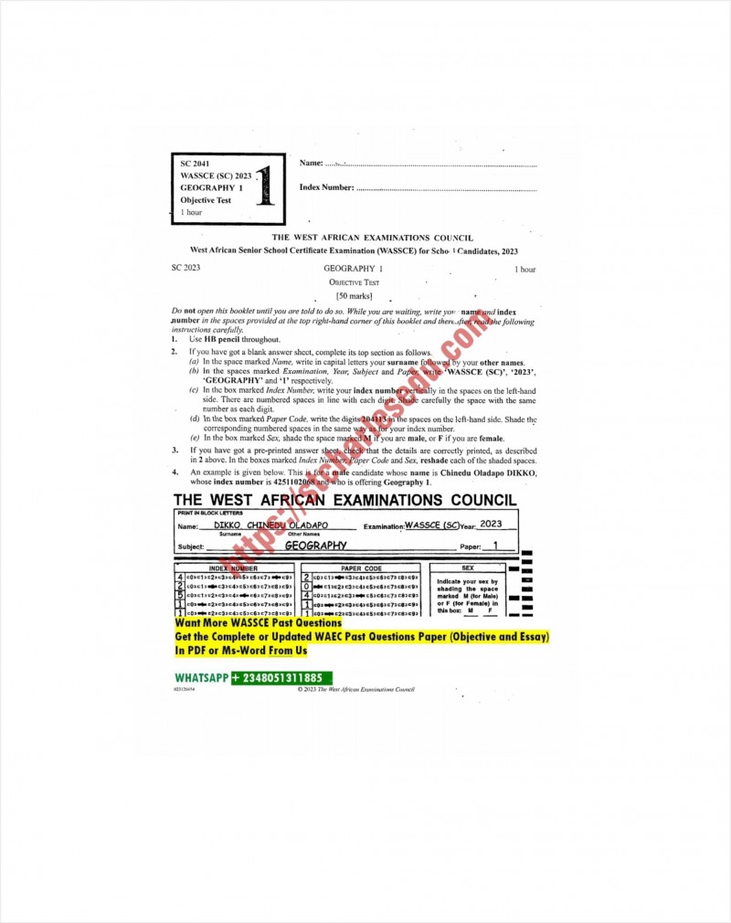 WAEC Geography Past Questions Objective Essay Theory
