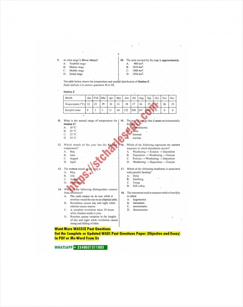 WAEC Geography Past Questions Objective Essay Theory
