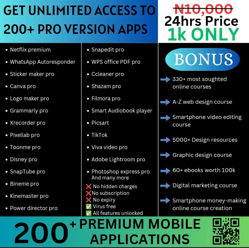 UNLIMITED ACCESS TO 200+ PRO VERSION APPS