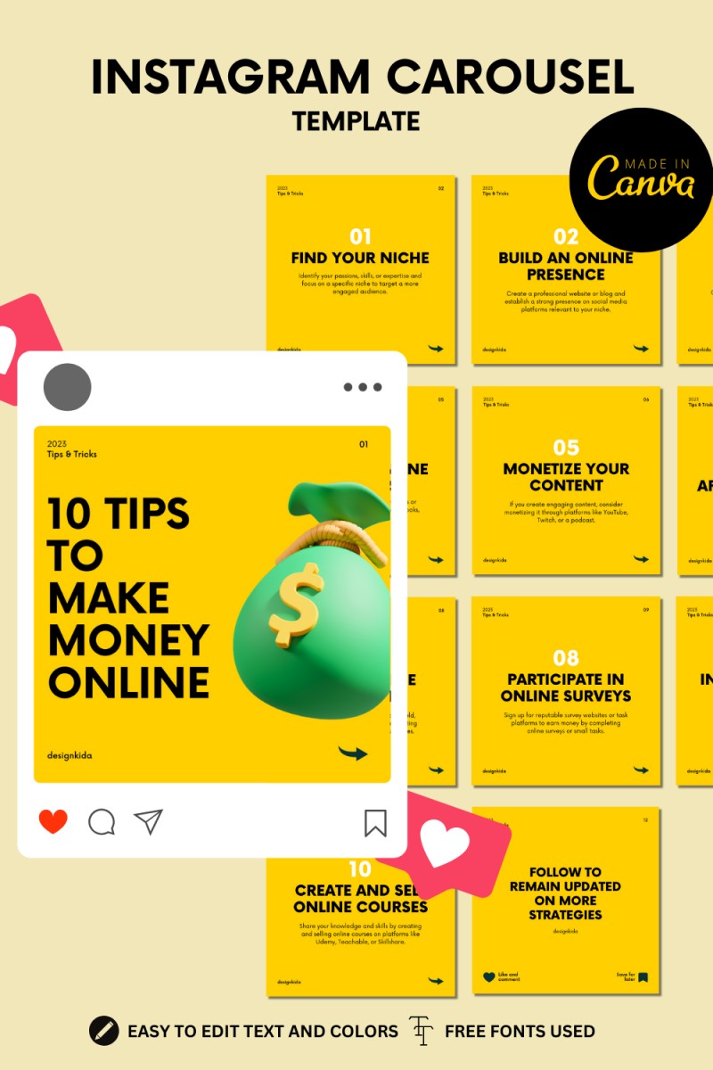 Minimal Microblog 10 tips to Make Money Online Carousel Instagram Post