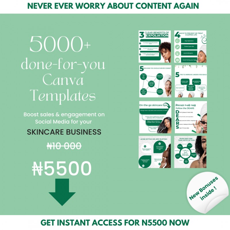 5000 + done-for-you Canva templates for Skincare Business Owners on social media + bonuses