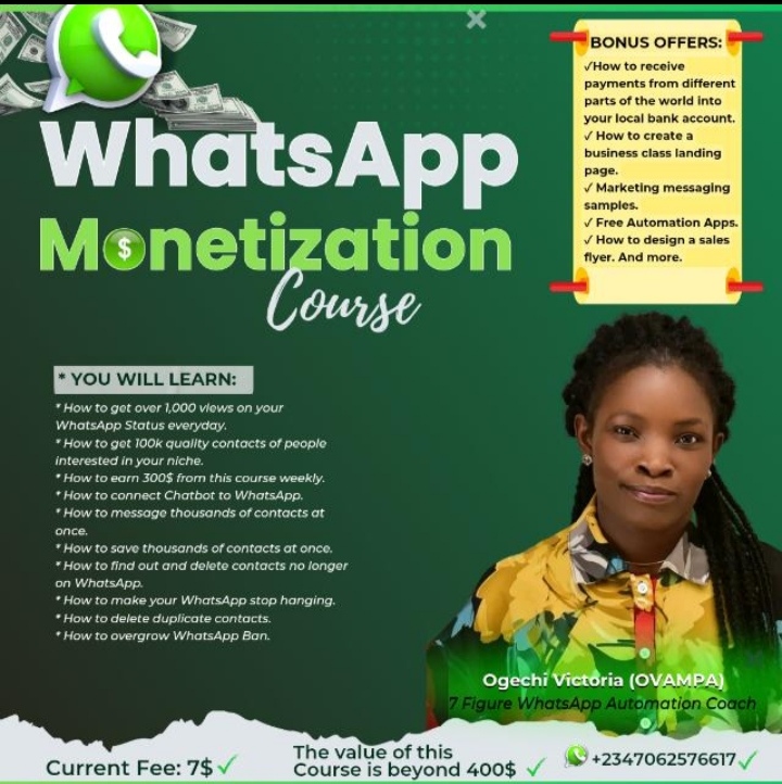 Buy WhatsApp monetization course by Mikel Owolabi on Selar