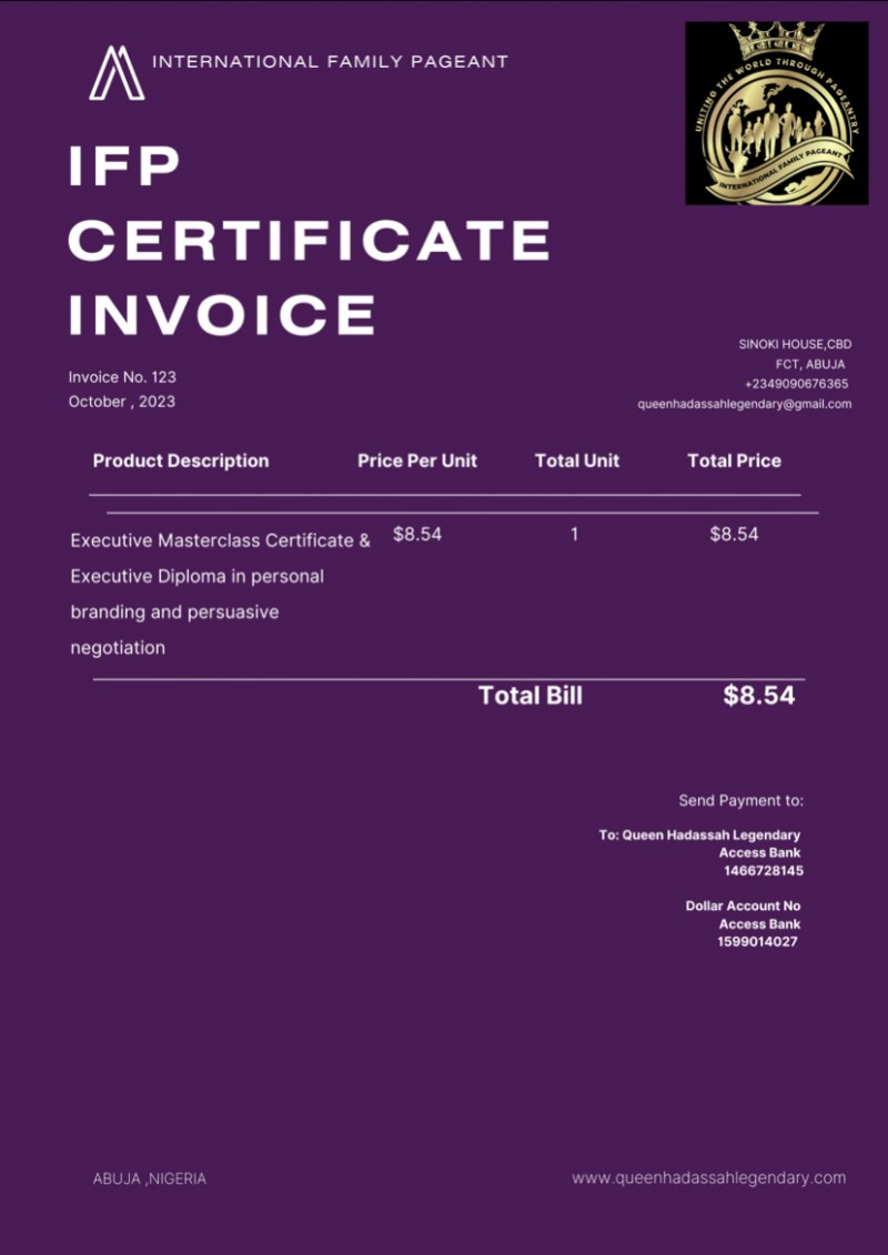 Buy ifp level 1 and 2 certificate invoice by queen hadassah legendary