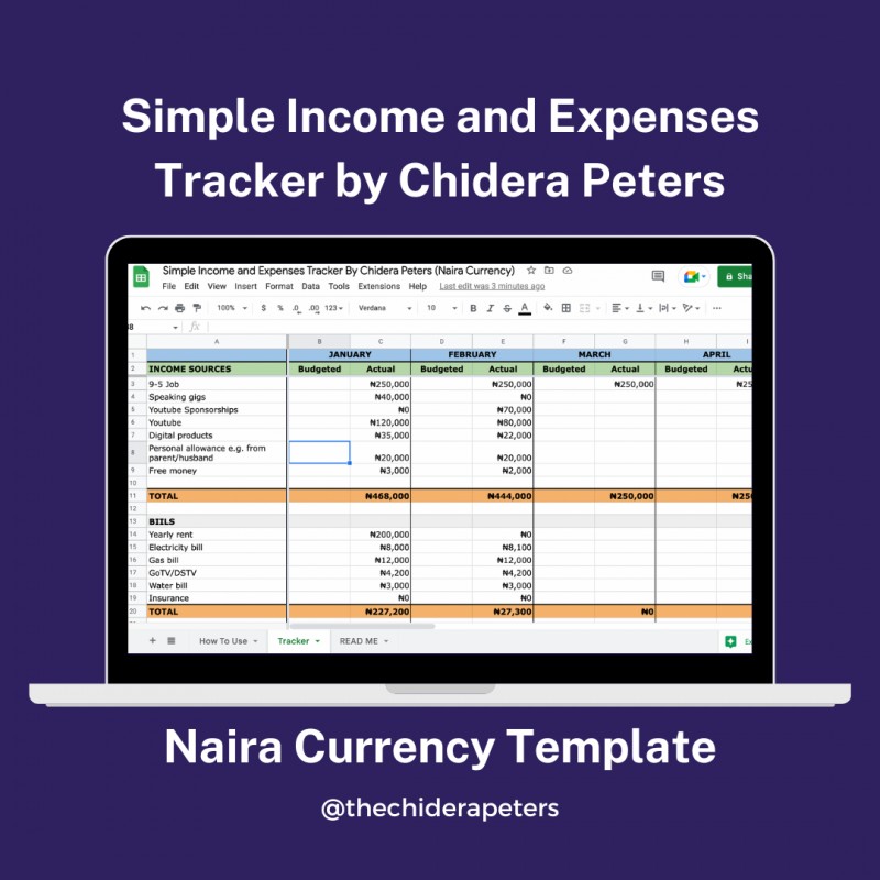 Simple Income and Expenses Tracker Template With Preset Fomulas