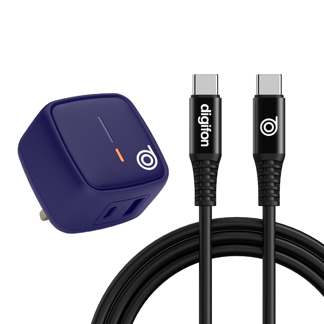 CHEETAH SIGNATURE SERIES SUPER FAST 20WATTS CHARGER HEAD WITH TYPE-C CABLE 1 METER AND USB PORT - COBALT BLUE - DIGIFON