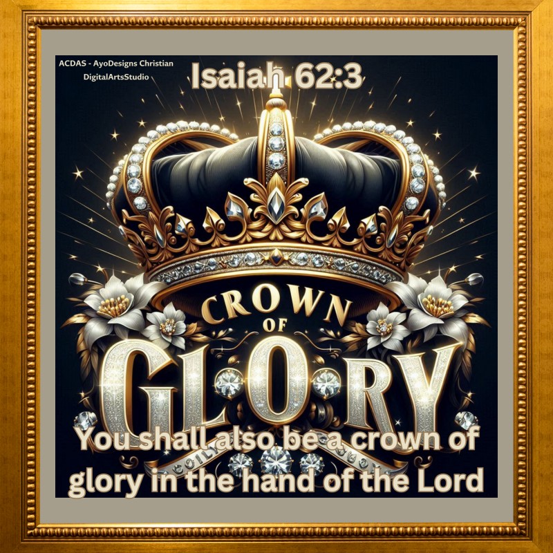 A pdf print-ready (15 X 15 inches) digital art painting inspired by the scripture Isaiah 62:3. It's available for immediate download and use as wall art decor.