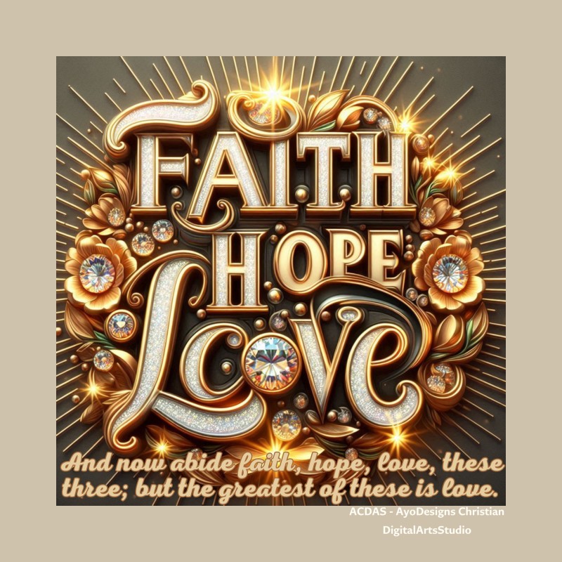 A pdf print-ready (15 X 15 inches) digital artwork inspired by the scripture 1st Corinthians 13:13 It's available for immediate download and use as wall art decor.
