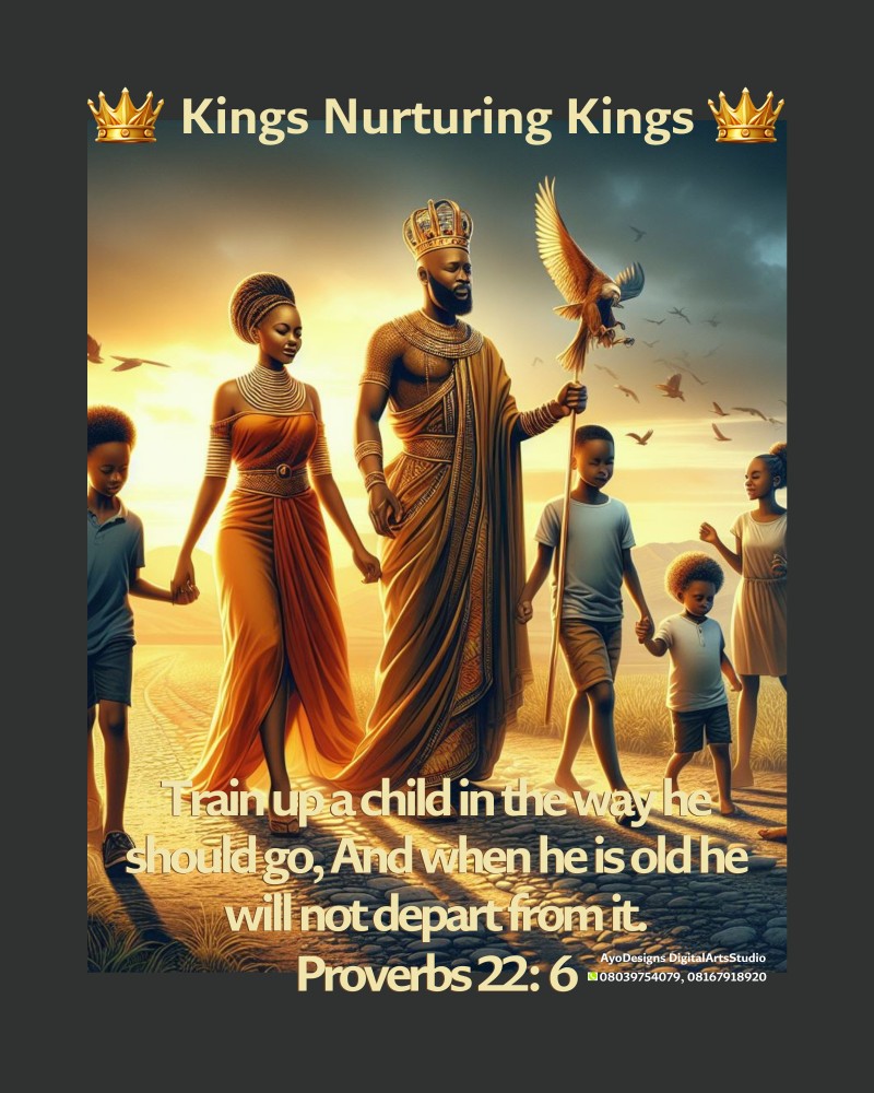 Kings Nurturing Kings - A pdf print-ready (12 X 15 inches) digital art painting inspired by the scripture Proverbs 22:6 - Train up a child in the way he should go... It's available for immediate download and use as wall art decor.
