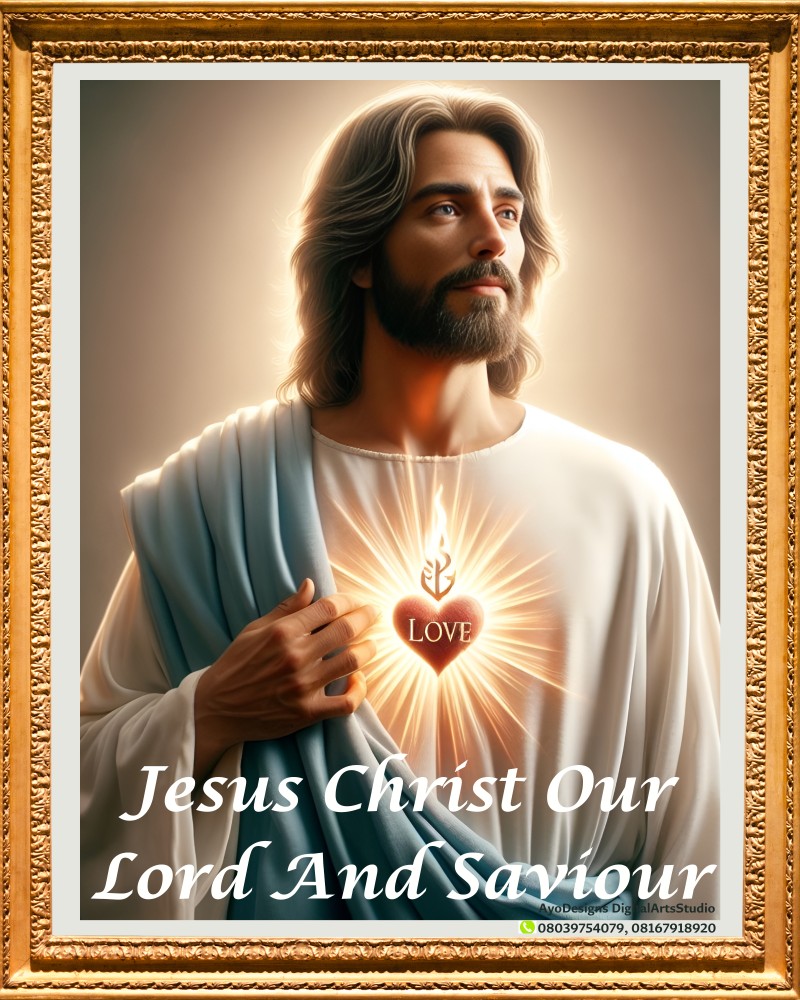 Photorealistic Portrait of Jesus Christ - A photo frame (12 X 15 inches) of a digital art painting of Jesus Christ our Lord and Saviour. It's available for immediate purchase and delivery within 4–7 working days within Lagos.