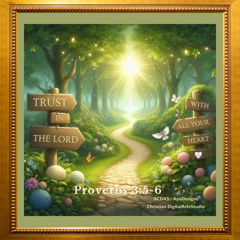 Trust In The Lord (Nature Scene)- A pdf print-ready (15 X 15 inches) digital artwork inspired by by Proverbs 3:5-6. It's available for immediate download and use as wall art decor.