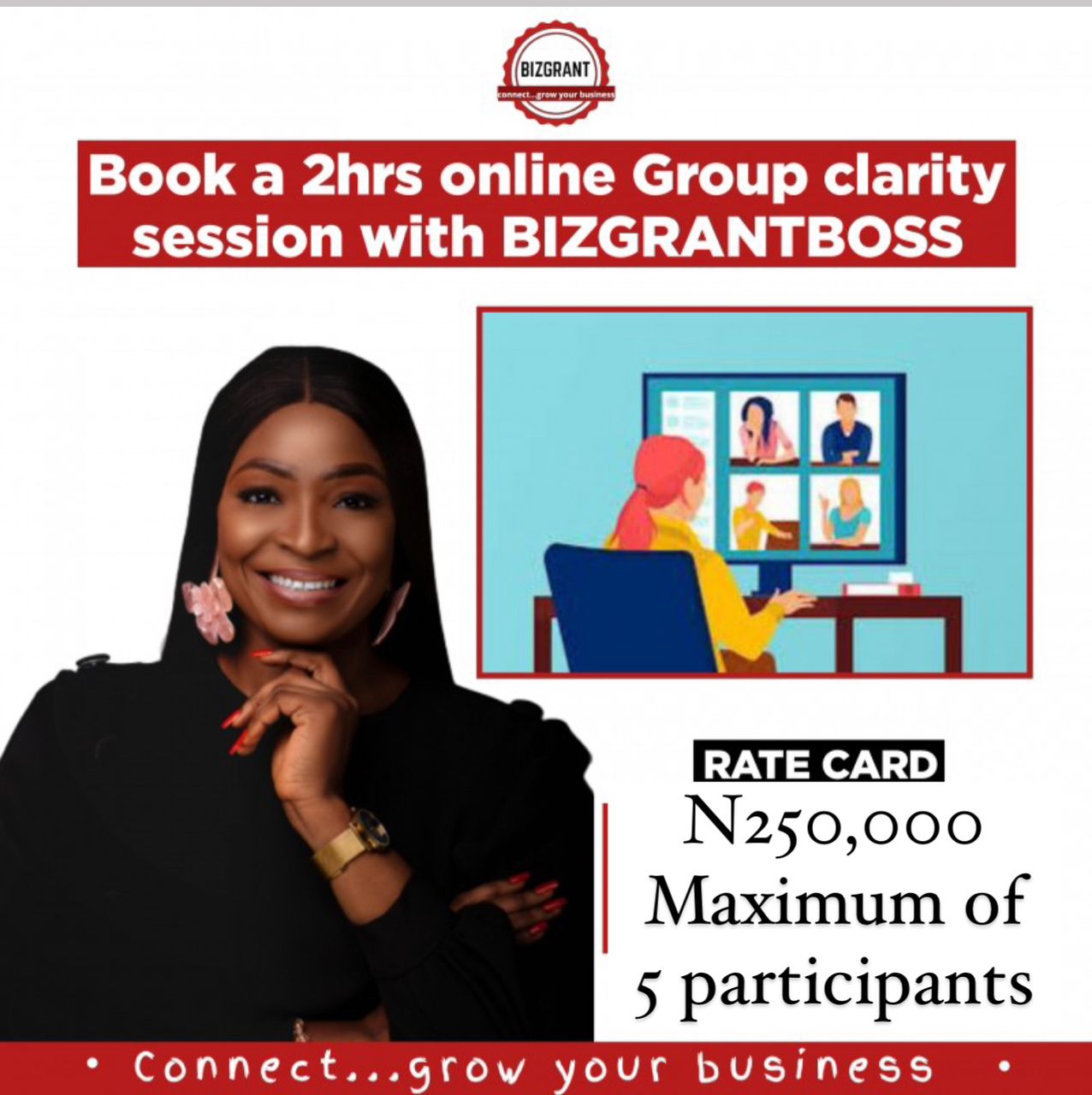 PICK BIZGRANTBOSS BRAIN FOR a group of 5 participants for 2 HOURS ONLINE