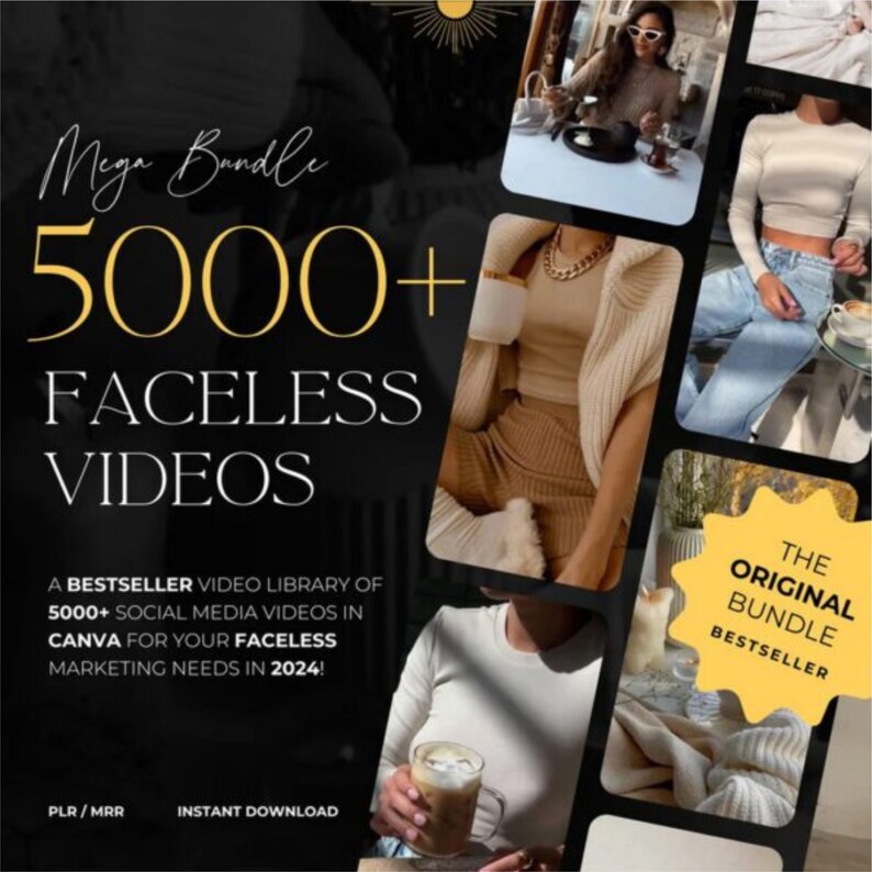 5000+ Faceless Aesthetic Videos for Instagram Reels, Minimalist Faceless Digital Marketing Videos With Master Resell Rights, MRR/PLR, Canva