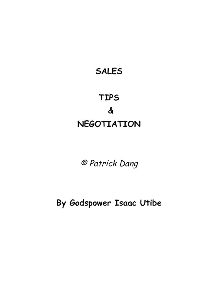 SALES TIPS & NEGOTIATION