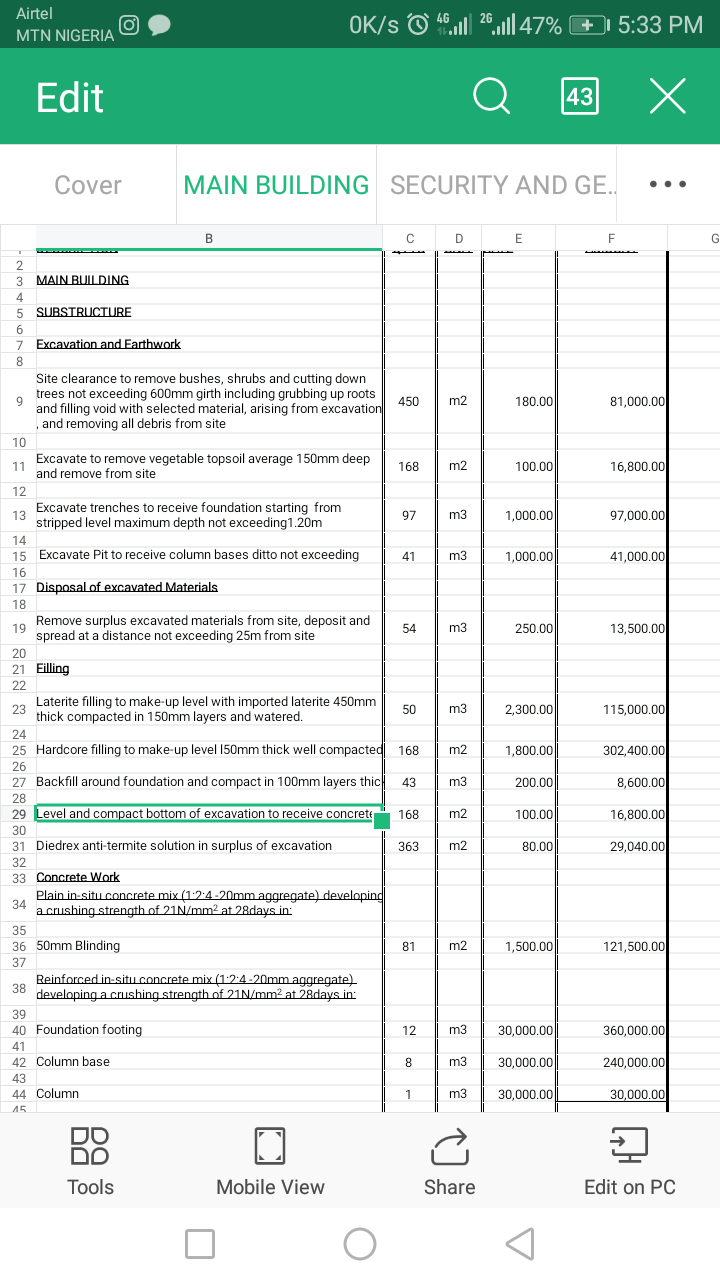 BOQ for Building and Road construction
