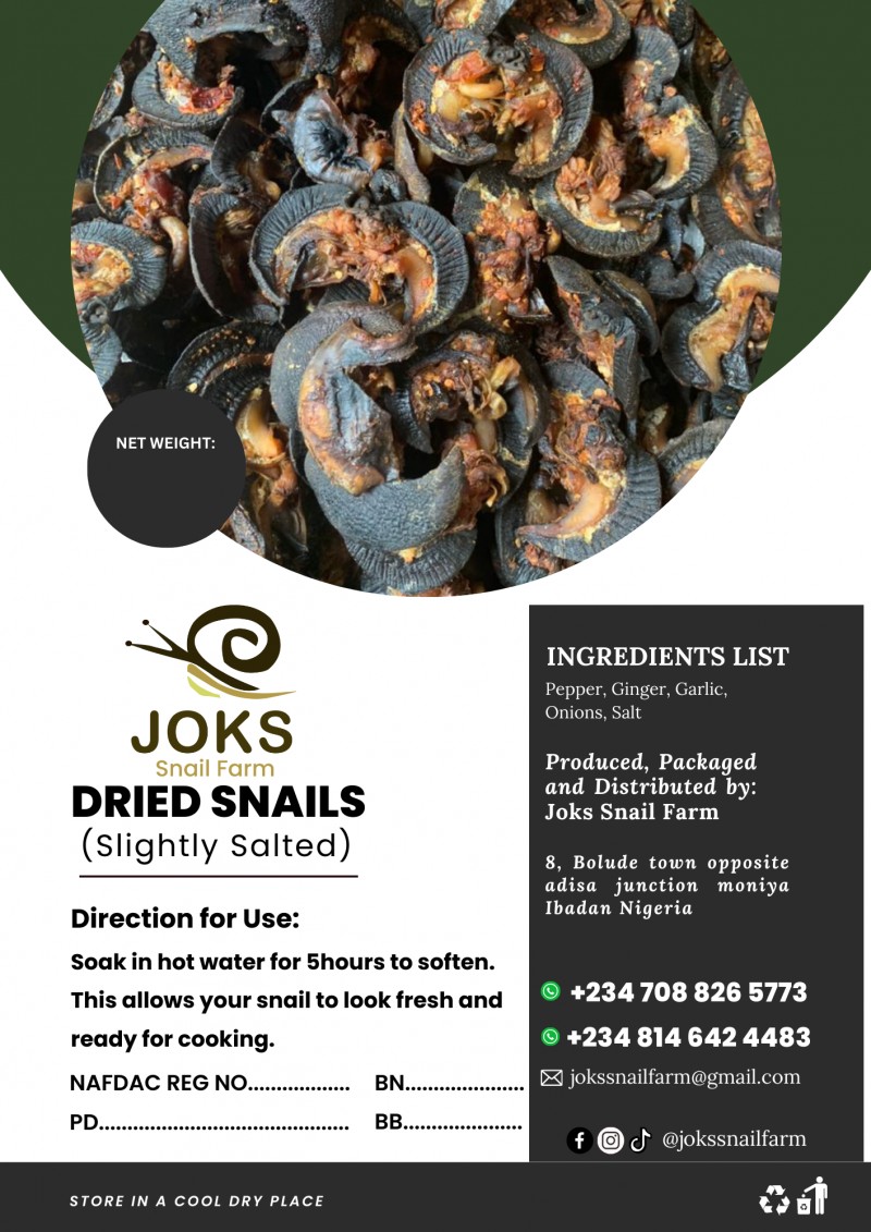 Partly Dried jumbo snails 50 pieces plus shipping fee to USA