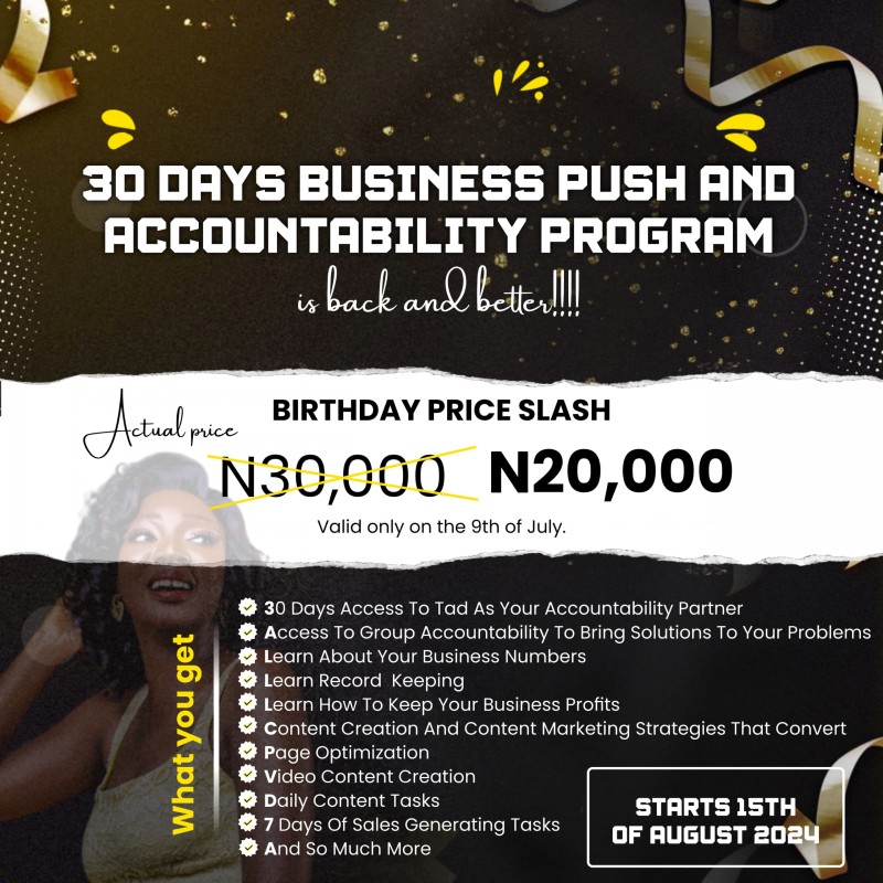 30 DAY INTENSIVE BUSINESS PUSH AND ACCOUNTABILITY PROGRAM FOR SMALL BUSINESS OWNERS