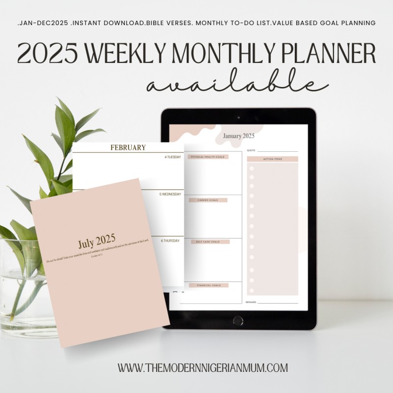 2025 Daily Weekly Monthly Digital Planner| 12 Month Planner| Goal Planner| Bible Verses| Monthly To-do List