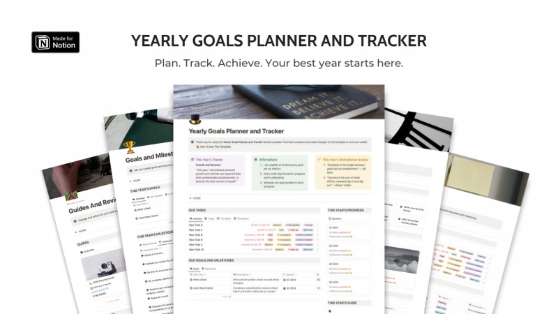 Yearly Goals Planner and Tracker Notion Template (Pro)