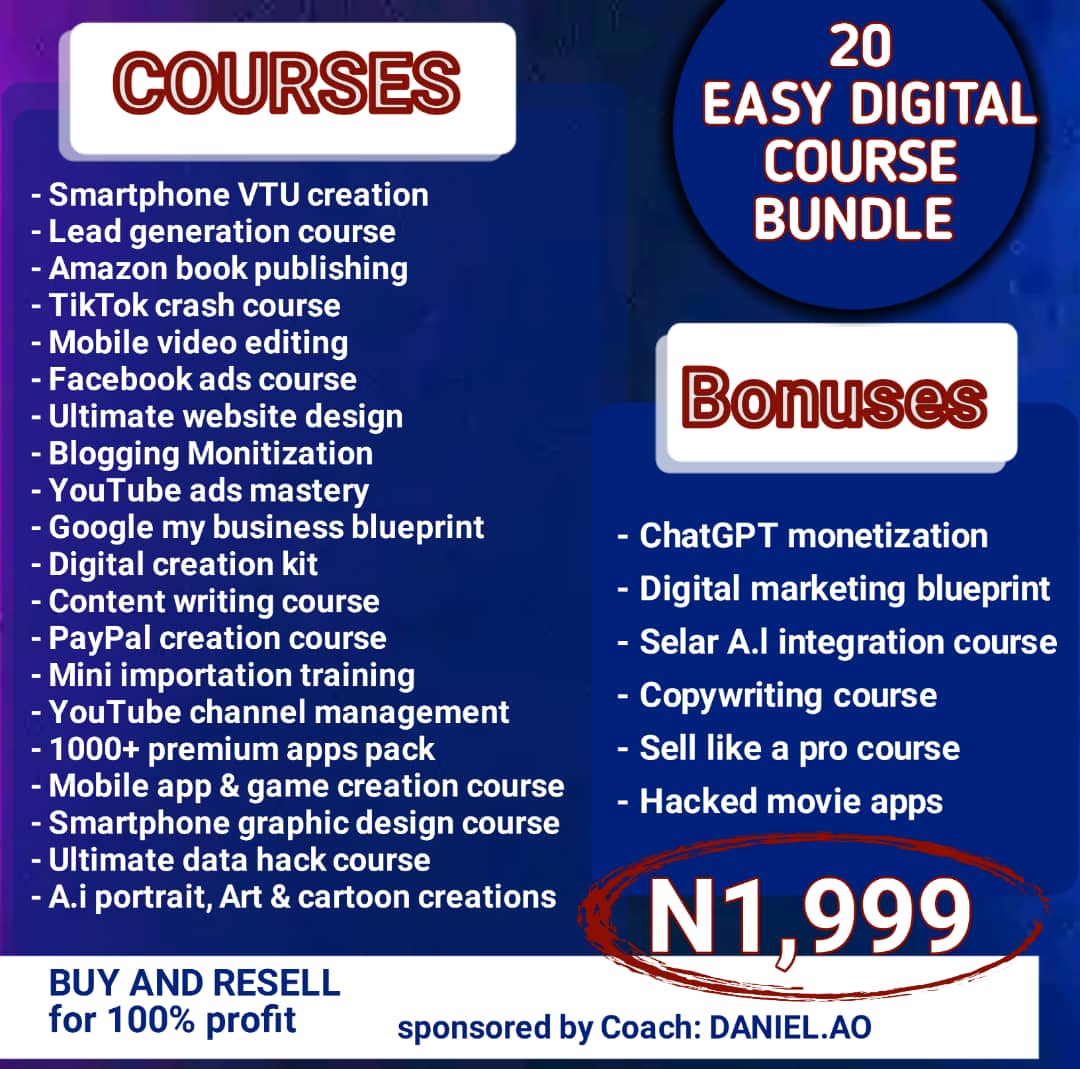Buy 20+DIGITAL HIGH INCOME SKILL COURSE BUNDLE by Daniel.AO TECH on Selar