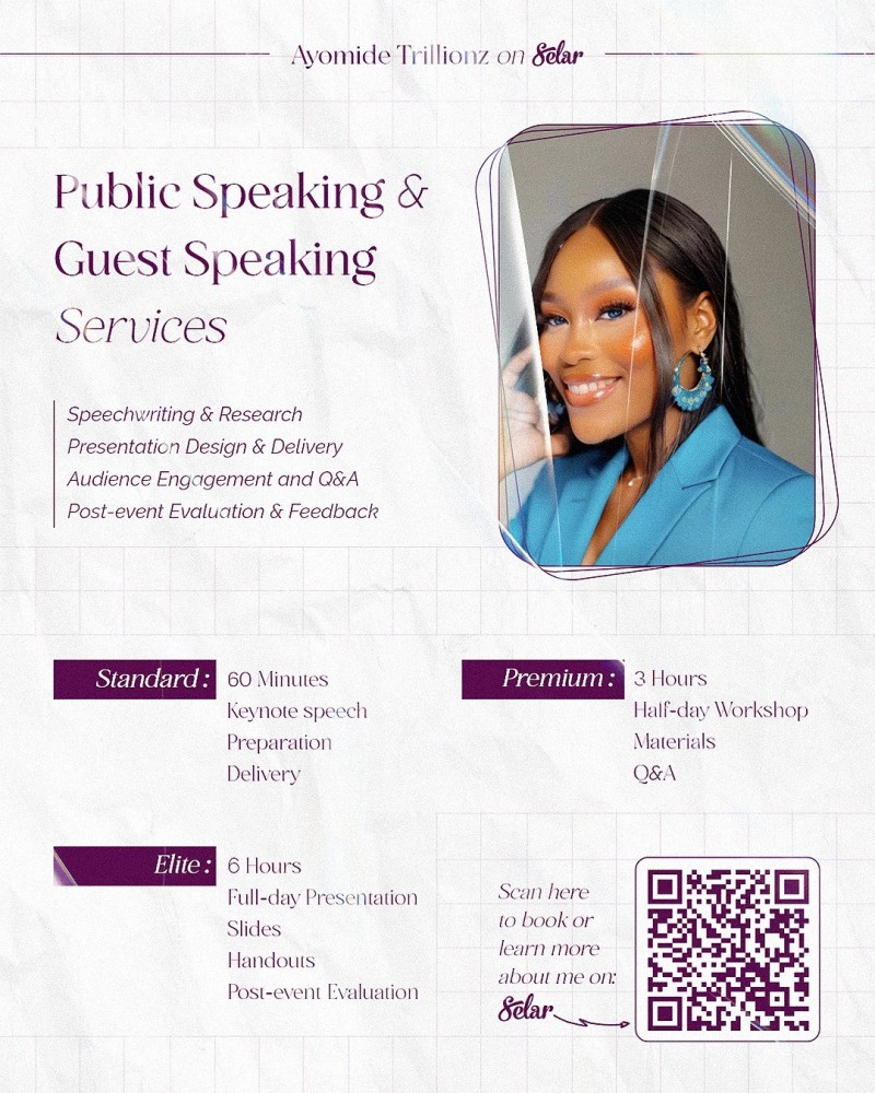 Public Speaking/Guest speaker/Speechwriting & Research/Presentation design & delivery