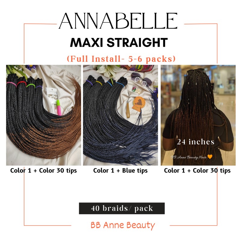ANNABELLE MAXI STRAIGHT CROCHET BRAIDS| Full Head: 6 packs (210-240 strands)