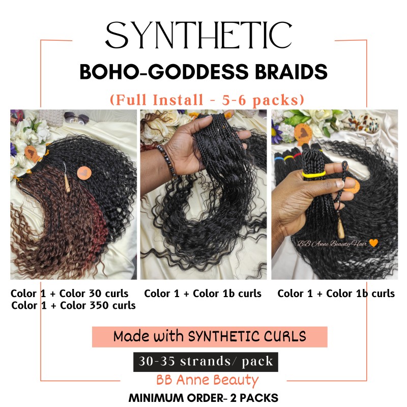 BOHO-GODDESS CROCHET BRAIDS WITH SYNTHETIC CURLS | Full Head: 6 packs (150-180 strands)