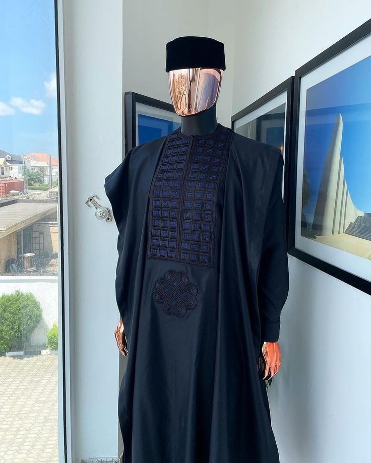 Dark blue long sleeve Agbada wear for men