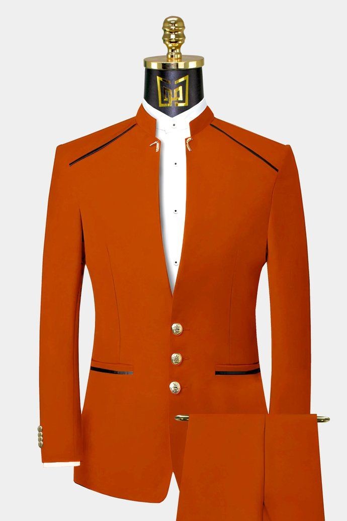 Mandarin suit for men, orange colour