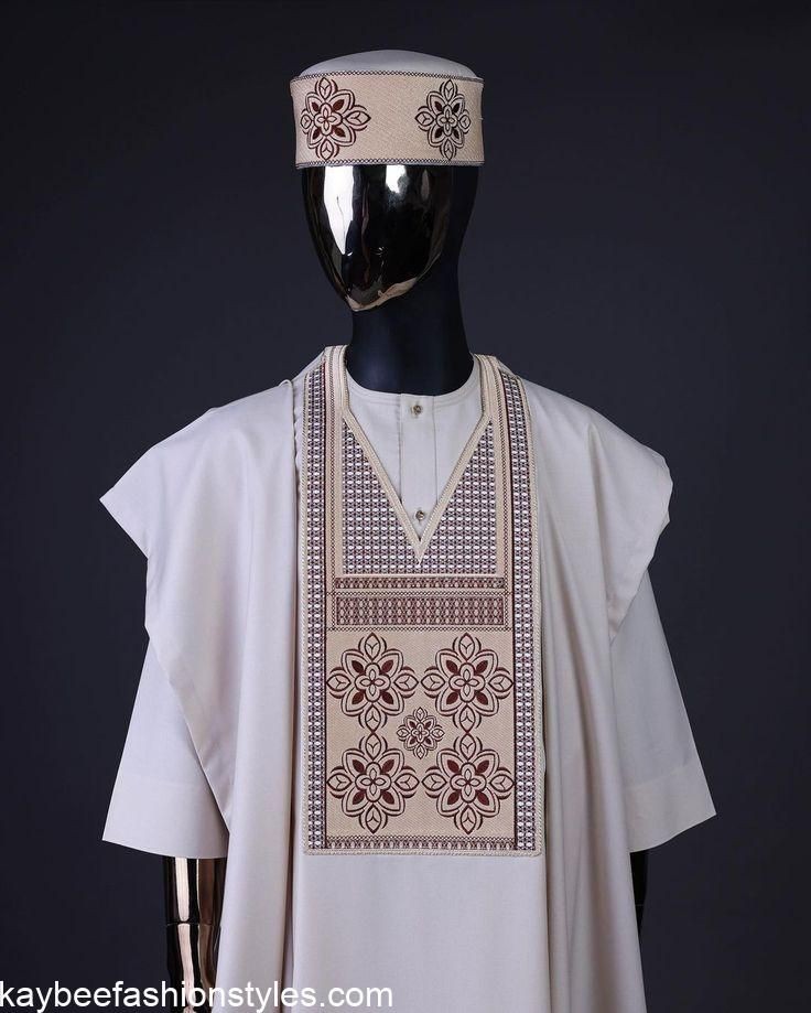 White 3-quater sleeve agbada for men