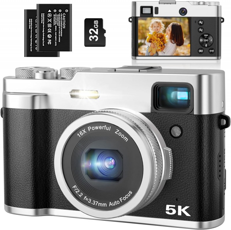 5K Digital Camera for Photography Autofocus 48MP Vlogging Camera for YouTube 16X Digital Zoom Point and Shoot Cameras with SD Card