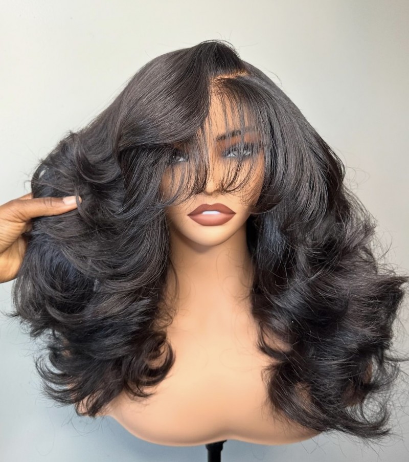16" Double Drawn Layered Wavy Wonderland Frontal Wig