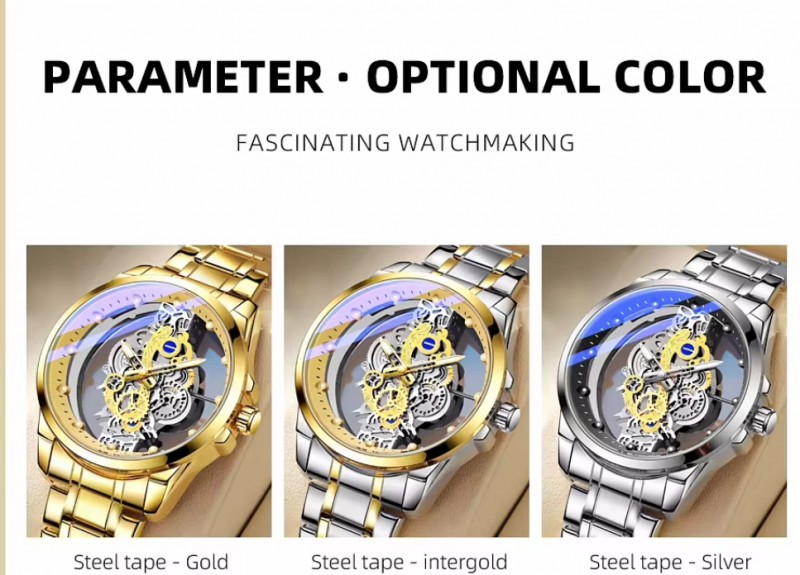 Gold Skeleton Waterproof Leather Custom Watch Men