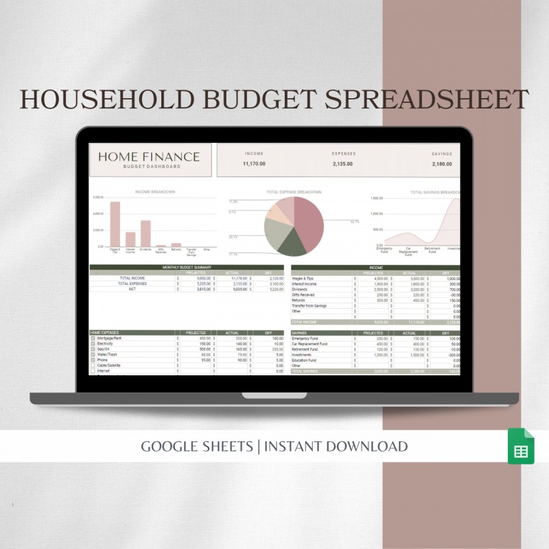 Buy Household Budget Spreadsheet | Google Sheets Budget Template ...