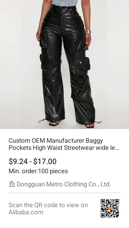 Casual Ladies Long Leather cargo pants