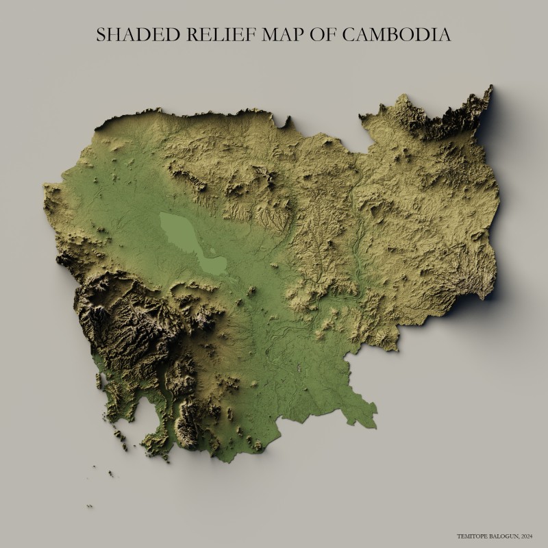 Shaded Relief Map Of Cambodia
