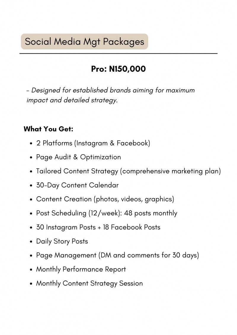 Buy Starter Package - Social Media Management by Modesta Nwadiugwu on Selar