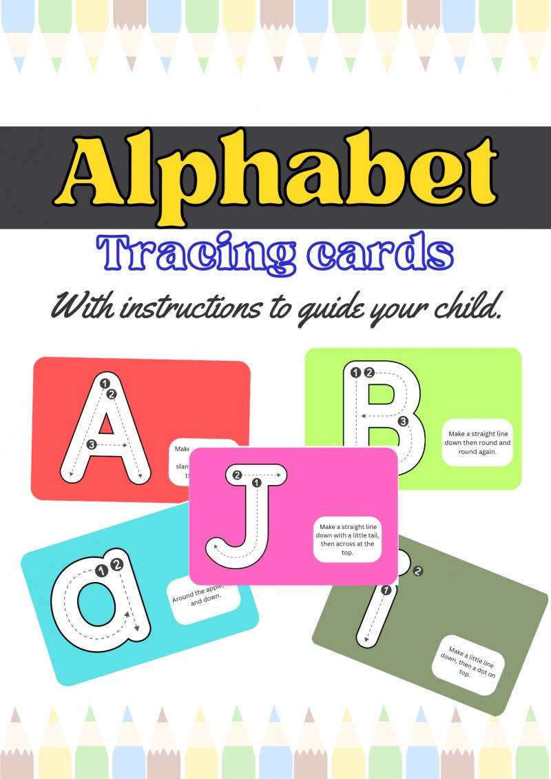 Alphabet Tracing cards with instructions