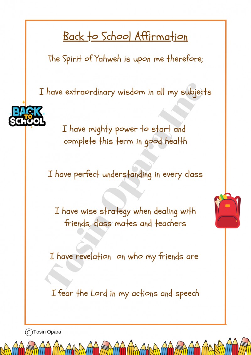 BACK 2 SCHOOL AFFIRMATION FOR CHILDREN AGES 5-7