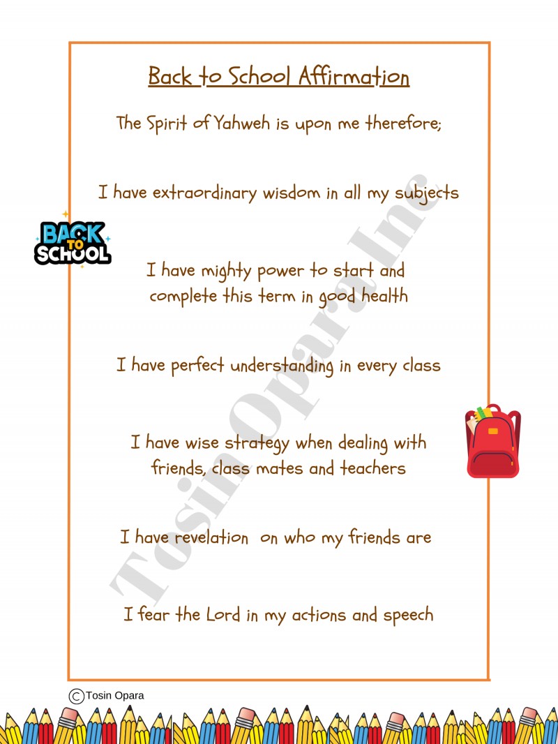 BACK 2 SCHOOL AFFIRMATION FOR CHILDREN AGES 8-12