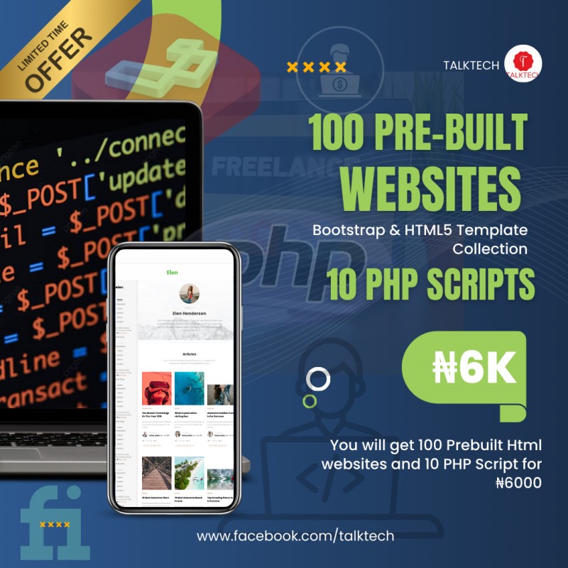 Buy 100 HTML Prebuilt Websites and 10 PHP scripts by TalkTech on Selar