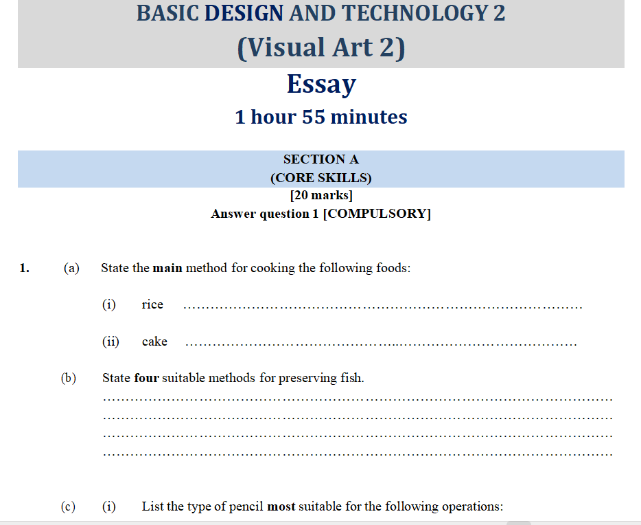 Download BECE Visual Art Past Questions and Answer PDF WAEC