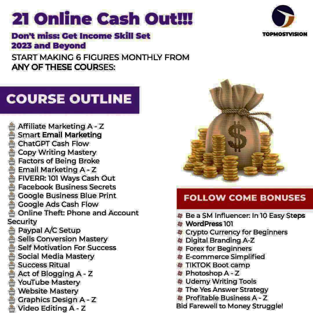 ULTIMATE TWENTY-ONE (21) ONLINE CASHOUT COURSES.